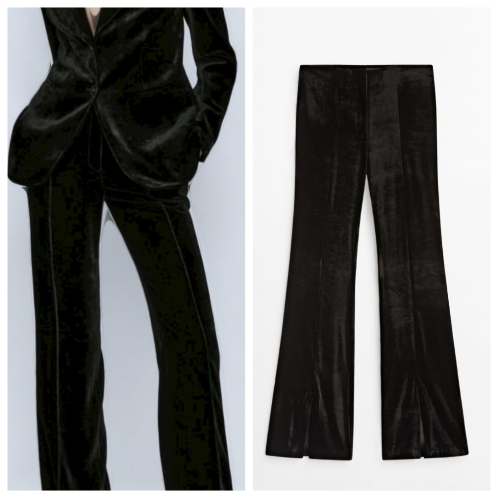 Massimo Dutti Straight Velvet Trousers With Split Hems